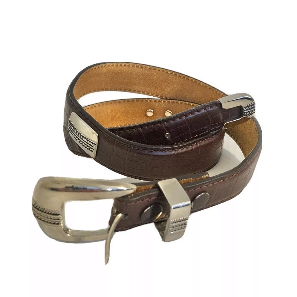 Embellished Metal Accented Leather Belt with Metal End Cap, Polished Look